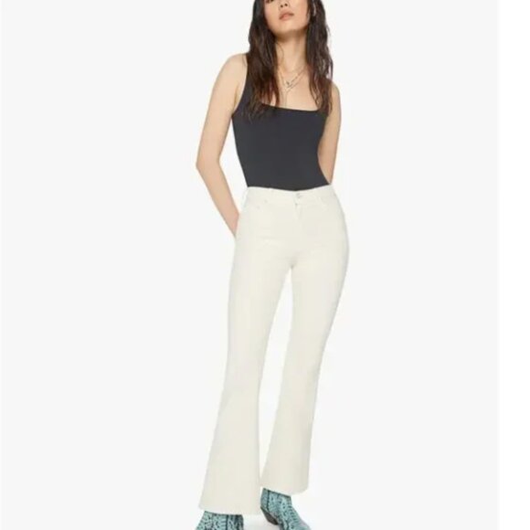 MOTHER The Weekender Stretch Flare Jeans High Rise Egg nog Play Date Sz 27 - Picture 15 of 16